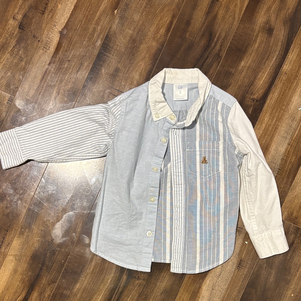 GAP Kids Blue and Cream Striped Button-Down Shirt